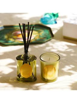 Pure Home + Living - Set of 2 Light Green Jasmine Garland Scented Wax Filled Jar Candle and Diffuser
