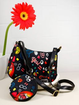 Bagsy Malone - Black Regal Elegance Sling Bag and Multi-Utility Pouch (Set of 2)