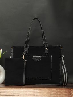 Bagsy Malone - Black Luxe Aura Handbag with Detachable Strap and Multi-Utility Pouch (Set of 2)