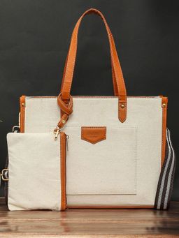 Bagsy Malone - White Luxe Aura Handbag with Detachable Strap and Multi-Utility Pouch (Set of 2)