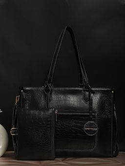 Bagsy Malone - Black Luxe Aura Handbag with Detachable Strap and Multi-Utility Pouch (Set of 2)