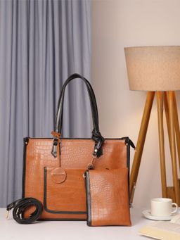 Bagsy Malone - Brown Luxe Aura Handbag with Detachable Strap and Multi-Utility Pouch (Set of 2)