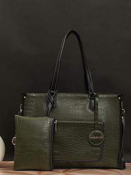 Bagsy Malone - Olive Luxe Aura Handbag with Detachable Strap and Multi-Utility Pouch (Set of 2)