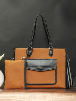Bagsy Malone - Brown Luxe Handbag with Detachable Strap and Multi-Utility Pouch (Set of 2)