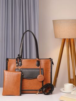 Bagsy Malone - Brown Luxe Handbag with Detachable Strap and Multi-Utility Pouch (Set of 2)