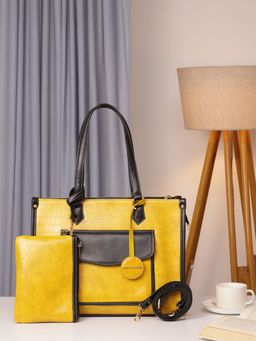 Bagsy Malone - Yellow Luxe Handbag with Detachable Strap and Multi-Utility Pouch (Set of 2)