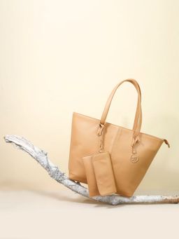 Bagsy Malone - Beige Luxe Handbag and Multi-Utility Pouch (Set of 2)