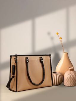 Bagsy Malone - Beige Large Sized with Top Handles Handbag with Detachable Strap