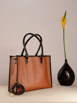 Bagsy Malone - Brown Large Sized with Top Handles Handbag with Detachable Strap