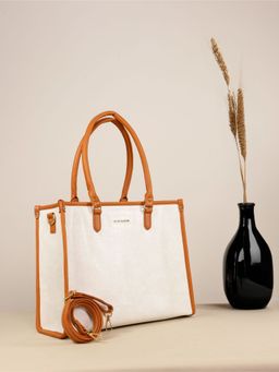 Bagsy Malone - White Large Sized with Top Handles Handbag with Detachable Strap