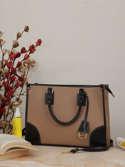 Bagsy Malone - Beige Mocha Luxe Classic Handbag with Detachable Strap