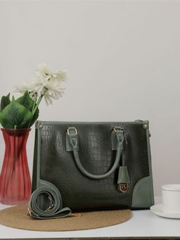 Bagsy Malone - Olive Sage Croc Elegance Handbag with Detachable Strap