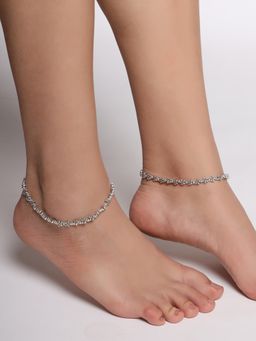 VIRAASI - Silver Plated Floral Design Anklets Pair