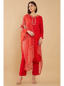 Soch - Women Red Organza Embroidered Dress Material (Set of 3)