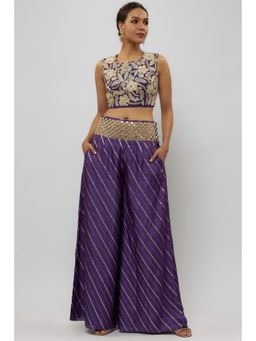 Payal Singhal - Purple Embroidered Choli with Mirror Work Palazzo (Set of 2)