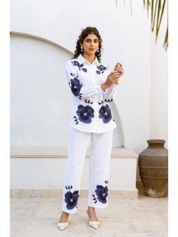 Autumnlane - White Cotton Collar Neck Shirt with Pant (Set of 2)