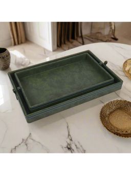 ICHKAN - Dote Leatherette Dark Olive Rectangle Serving Trays (Pack Of 2)