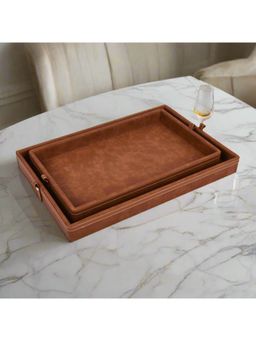 ICHKAN - Dote Leatherette Tan Rectangle Serving Trays (Pack Of 2)