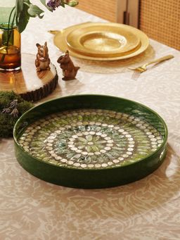 Pure Home + Living - Green Embellished Lacquer Round Serving Tray