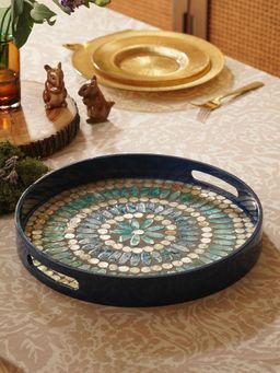 Pure Home + Living - Blue Embellished Lacquer Round Serving Tray
