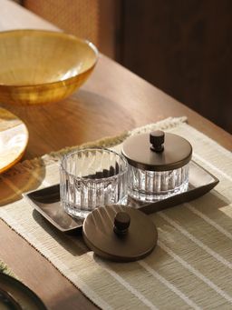 Pure Home + Living - Transparent Bronze Ribbed Condiment Jars and Tray