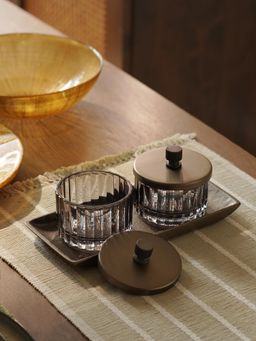 Pure Home + Living - Grey Bronze Ribbed Condiment Jars with Tray