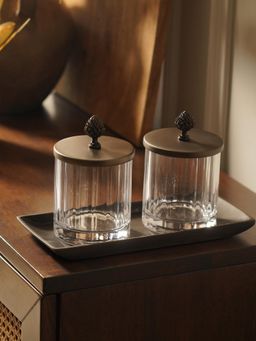 Pure Home + Living - Transparent Gold Condiment Jars with Tray