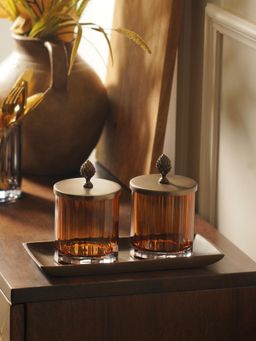 Pure Home + Living - Brown Amber Bronze Condiment Jars with Tray