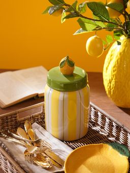 Pure Home + Living - Yellow Lemon Striped Decorative Ceramic Condiment Jar