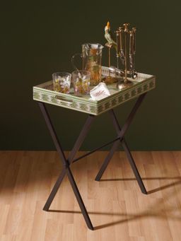 Pure Home + Living - Green Pineapple Print Faux Leather Serving Tray with Stand