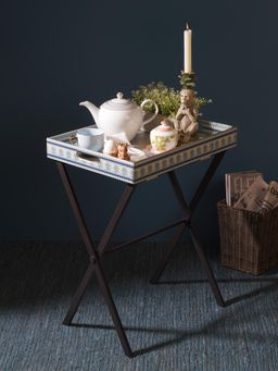 Pure Home + Living - Blue Varena Faux Leather Rectangular Tray with Stand