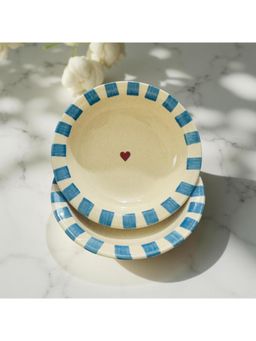 Lupaava - Off White Ceramic Pasta Snack Plates (Pack of 2)