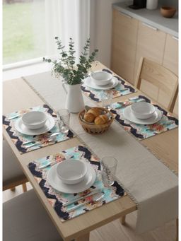 Izaafa - Multi-Color Cotton Geometric Pattern Table Mats (Pack of 4) (4 Seater)