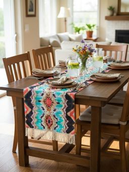 Izaafa - Multi-Color Sunset Shores Geometric Ikat Pattern Boho Table Runner