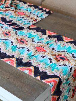 Izaafa - Multi-Color 9 Piece Sunset Shores Geometric Cotton Table Linen Set (4 Seater)