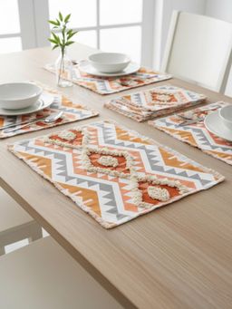 Izaafa - Multi-Color Cotton Southwestern Geometric Table Mats (Pack of 4) (4 Seater)