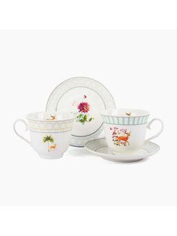ICHKAN - White Forest Glory Tea Cups and Saucers (Pack of 6)