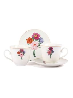 ICHKAN - White Secret Garden Tea Cups and Saucers (Pack of 6)
