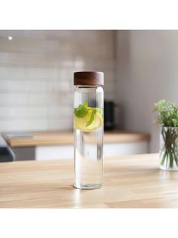 STOR - Rustik Borosilicate Transparent Glass Water Bottle with Wood Lid