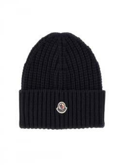 Moncler - Black Ribbed Texture Beanie Cap