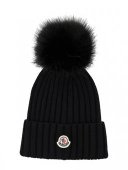Moncler - Black Pom-Pom Solid Beanie Cap