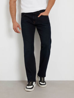 Guess - Men Navy Blue Solid Straight Jeans