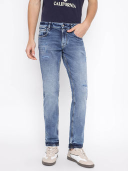Guess - Men Blue Washed Mid-Rise Slim Fit Jeans