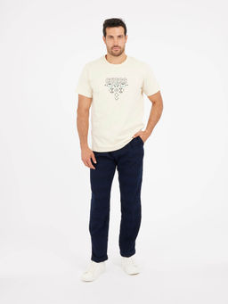 Guess - Men Navy Blue Self Design Mid-Rise Regular Fit Jeans