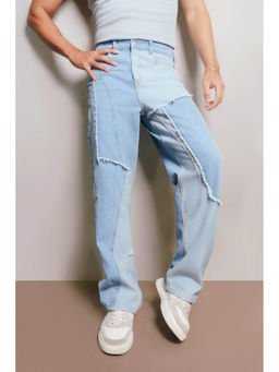 FREAKINS - Mens Blue Straight Contrast Jeans