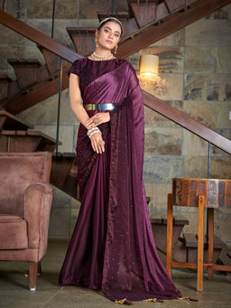 Odette - Festive Designer Violet Saree with Unstitched Blouse
