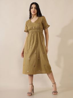 SAAKI - Weave Imprints Mustard Overlap Dress