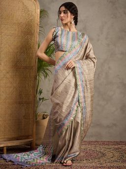 Akhilam - Women's Satin Silk Printed Saree with Unstitched Blouse