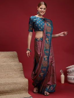 Akhilam - Women's Silk Blend Mauve Digital Print Saree with Unstitched Blouse