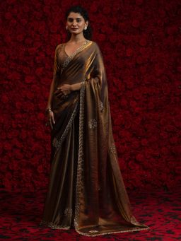 Akhilam - Women's Chiffon Gold Embellished Saree with Unstitched Blouse